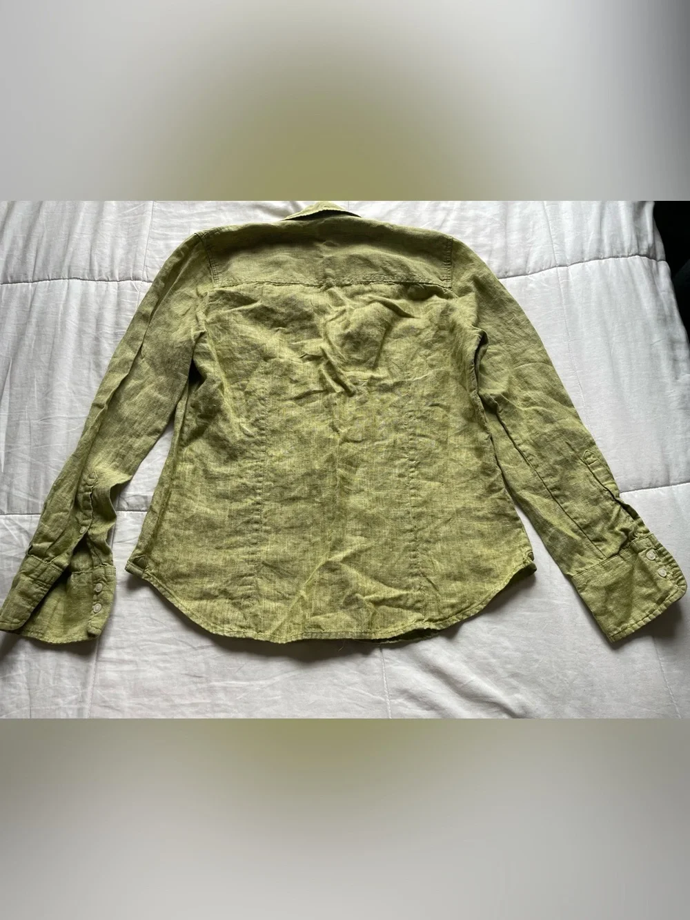 J Crew Baird McNutt Irish Linen Chartreuse Brat Green Button Down Shirt 8 Chic